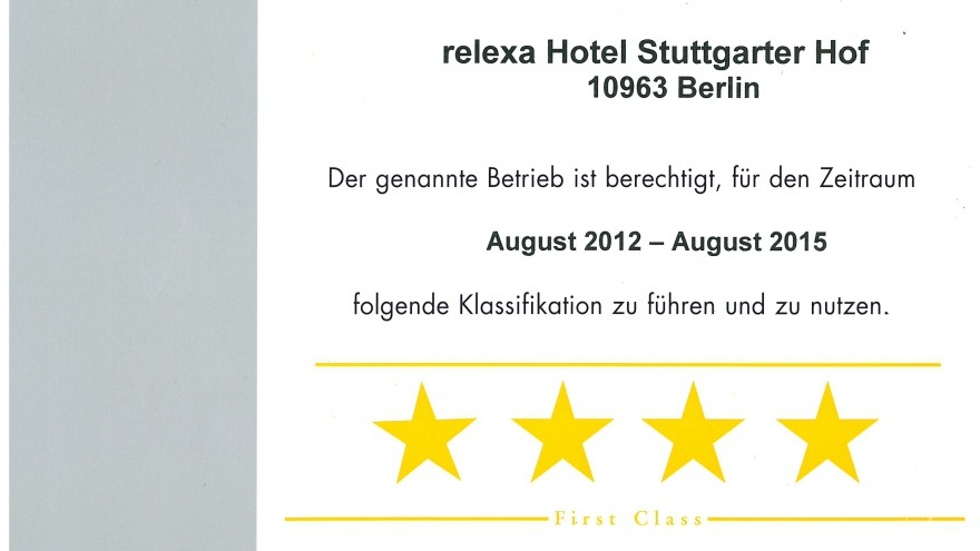 DEHOGA Zertifizierungsurkunde 2012 DEHOGA 4Sterne-Requalifizierung 2012-2015
